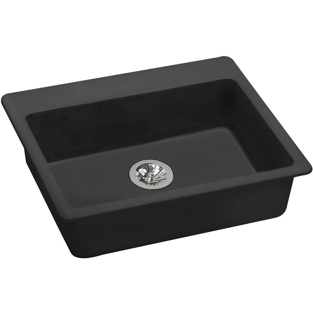 Elkay Quartz Classic 25'' x 22'' x 5-1/2'', Single Bowl Drop-in ADA Sink with Perfect Drain, Black