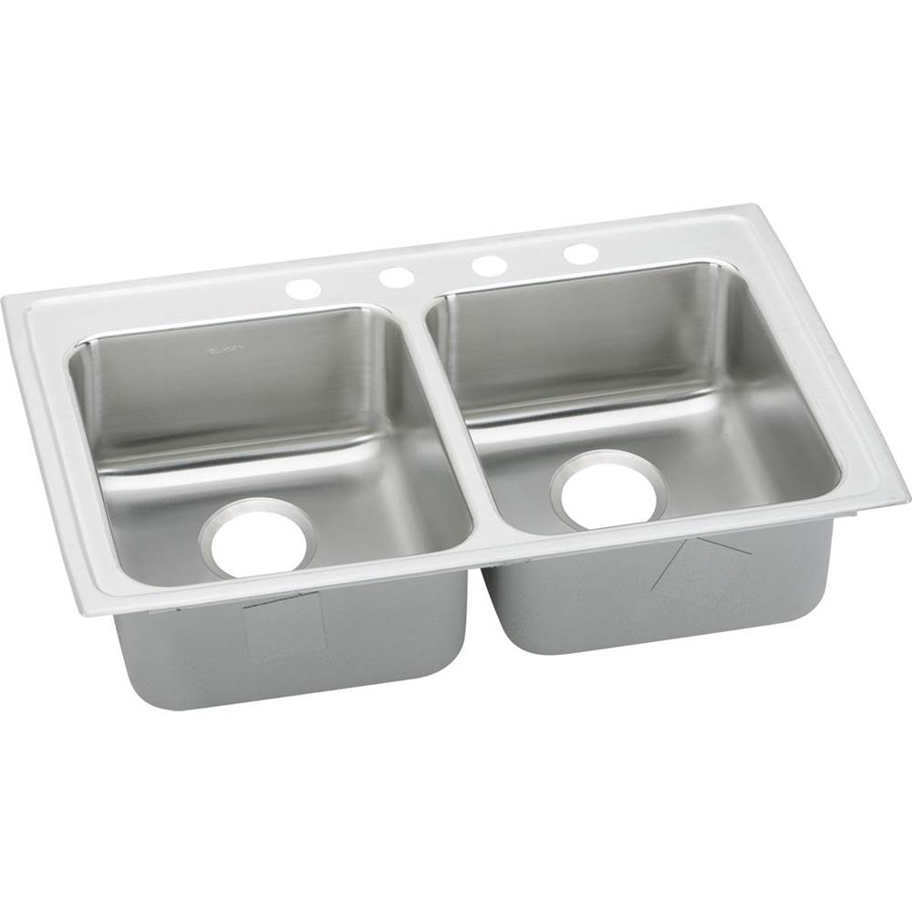 Elkay Lustertone Classic Stainless Steel 33'' x 21-1/4'' x 6-1/2'', 2-Hole Equal Double Bowl Drop-in ADA Sink with Quick-clip