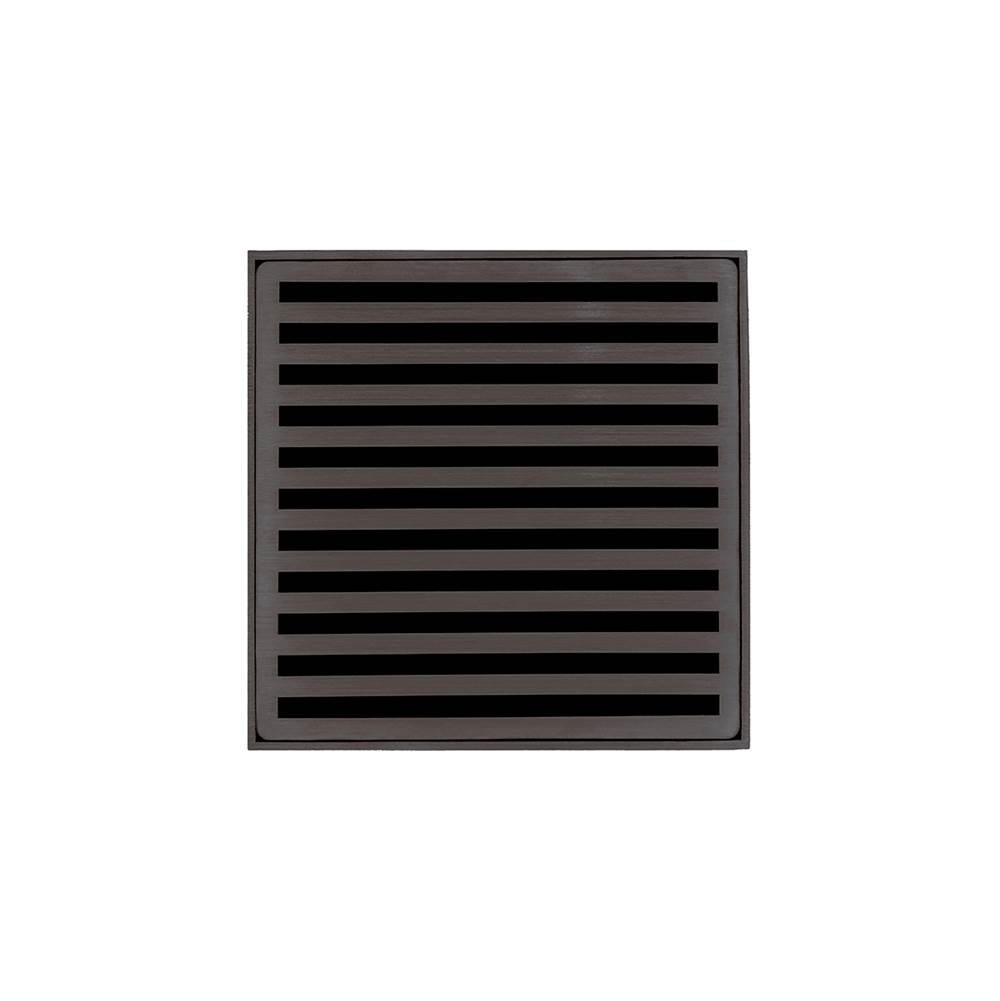 Infinity Drain 5'' x 5'' ND 5 High Flow Complete Kit with Lines Pattern Decorative Plate in Oil Rubbed Bronze with ABS Drain Body, 3'' Outlet