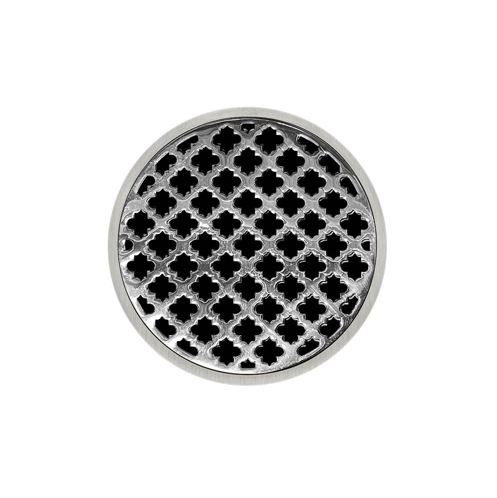 Infinity Drain 5'' Round RMD 5 Complete Kit with Moor Pattern Decorative Plate in Polished Stainless with PVC Drain Body, 2'' Outlet