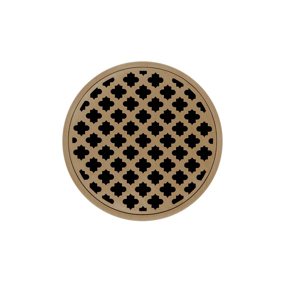 Infinity Drain 5'' Round RMD 5 Complete Kit with Moor Pattern Decorative Plate in Satin Bronze with PVC Drain Body, 2'' Outlet