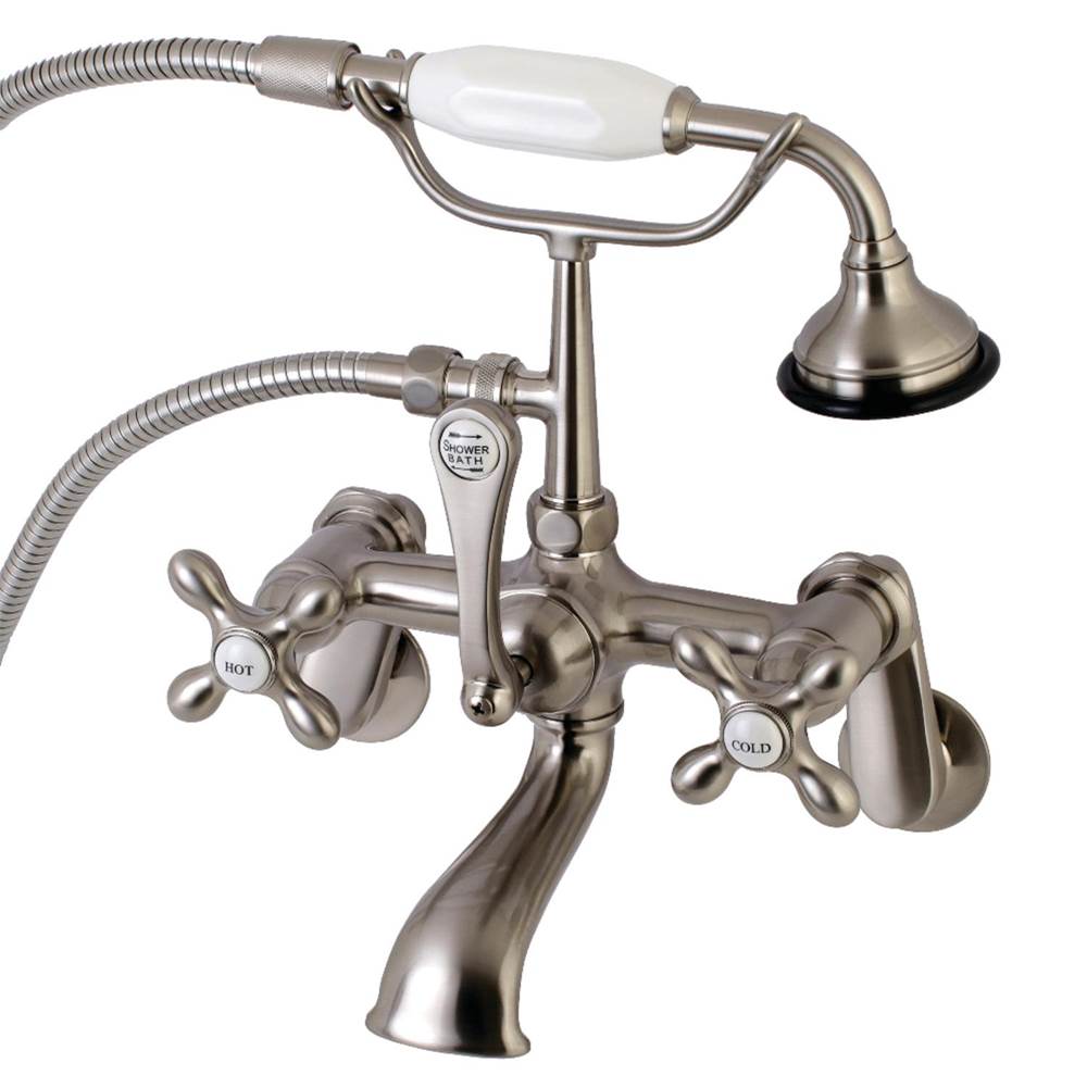 Kingston Brass Aqua Vintage Wall Mount Tub Faucet with Hand Shower, Brushed Nickel