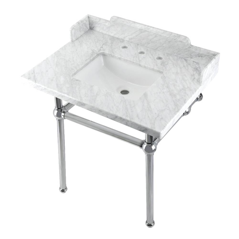 Kingston Brass Kingston Brass LMS3030MBSQ1 Pemberton 30'' Carrara Marble Console Sink with Brass Legs, Marble White/Polished Chrome