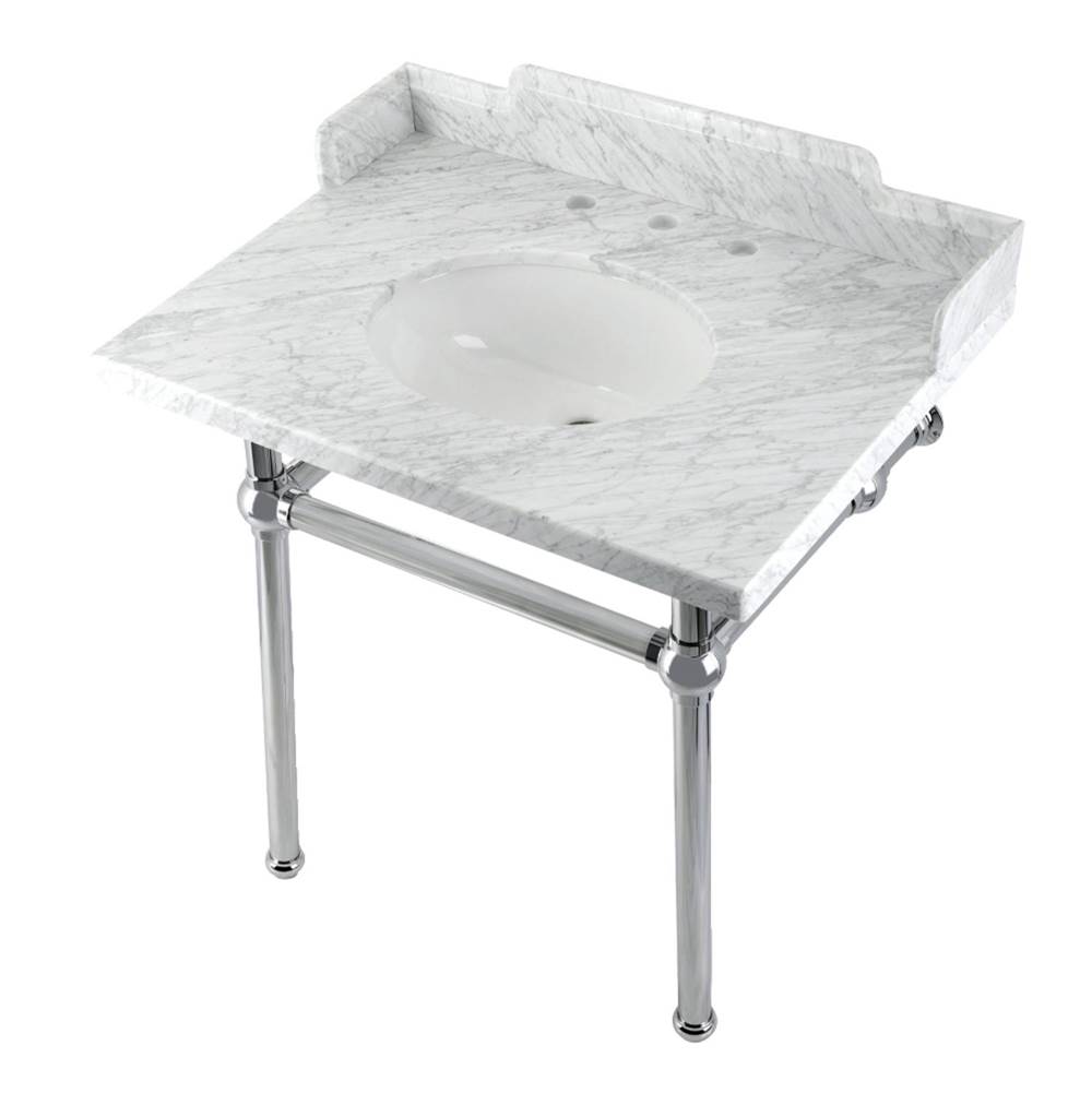 Kingston Brass Kingston Brass LMS3030MB1 Pemberton 30'' Carrara Marble Console Sink with Brass Legs, Marble White/Polished Chrome