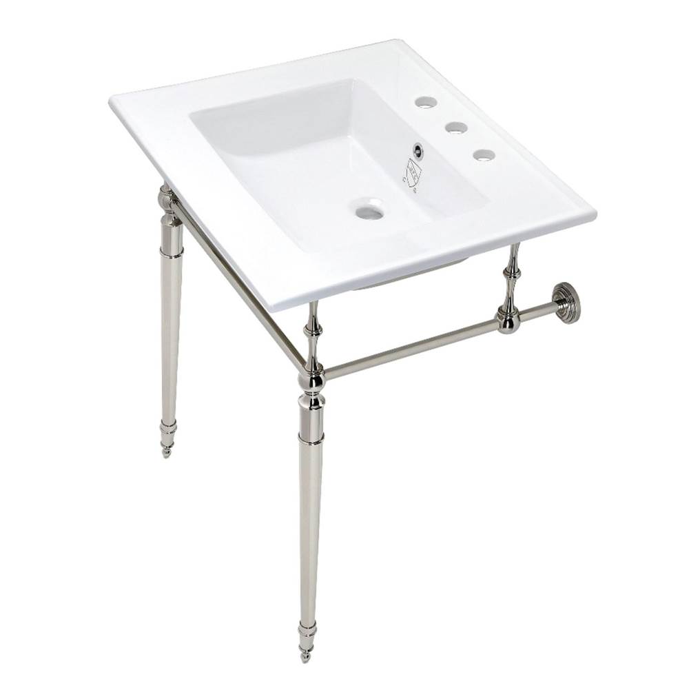 Kingston Brass Edwardian 25-Inch Console Sink with Brass Legs (8-Inch, 3 Hole), White/Polished Nickel