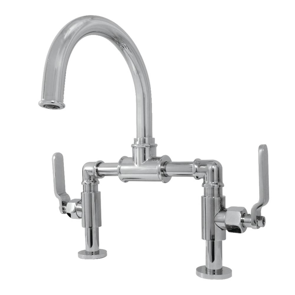 Kingston Brass Whitaker Industrial Style Bridge Bathroom Faucet with Pop-Up Drain, Polished Chrome