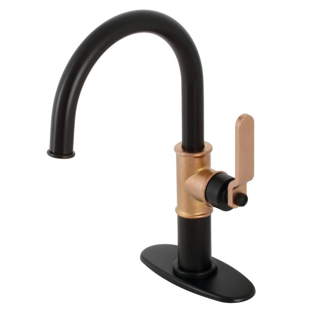 Kingston Brass Whitaker Single-Handle Bathroom Faucet with Push Pop-Up, Matte Black/Rose Gold
