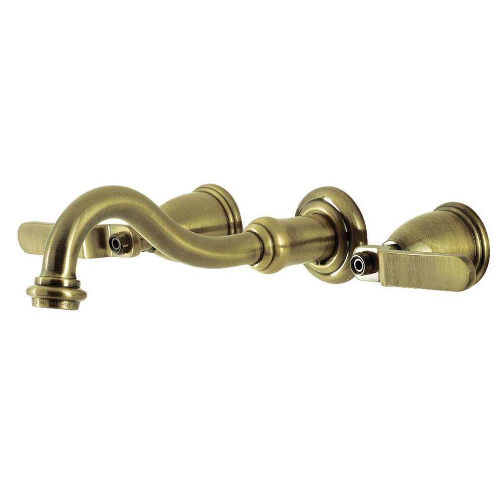 Kingston Brass Whitaker Two-Handle Wall Mount Bathroom Faucet, Antique Brass