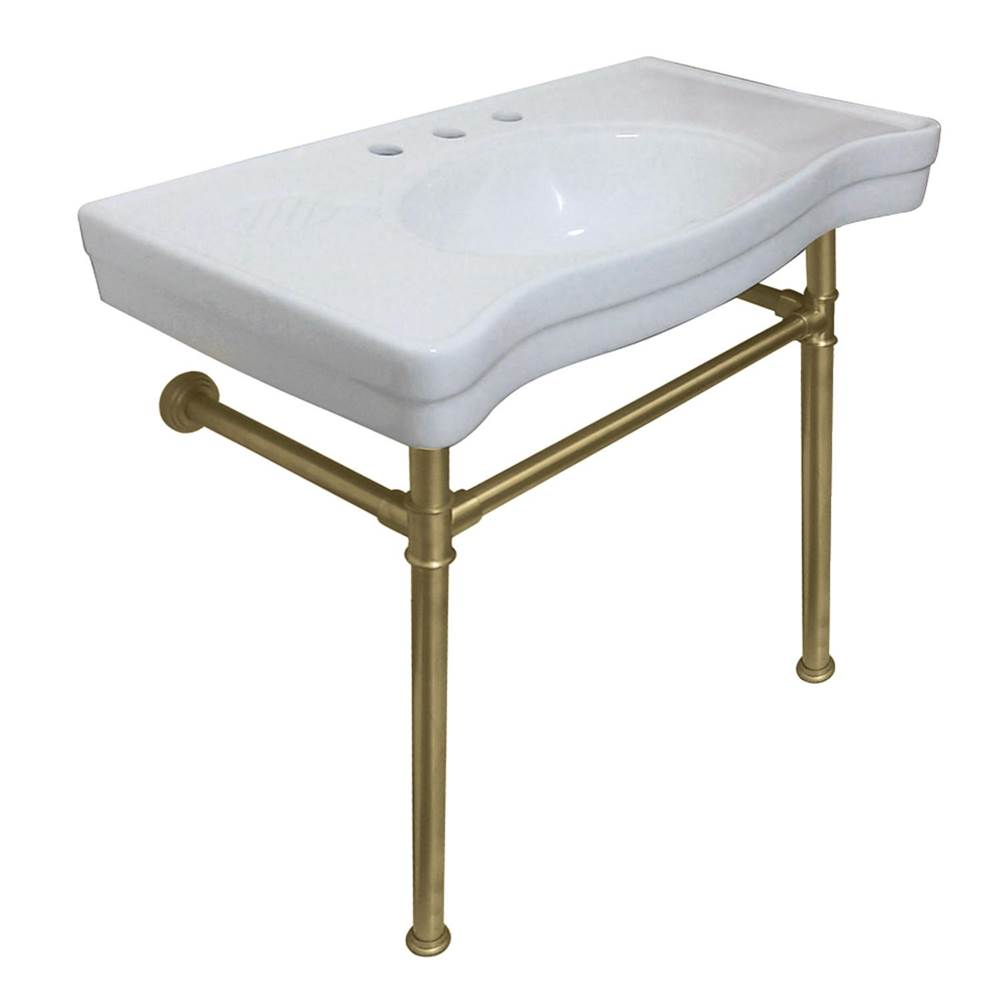 Kingston Brass Imperial Ceramic Console Sink with Stainless Steel Legs, White/Brushed Brass