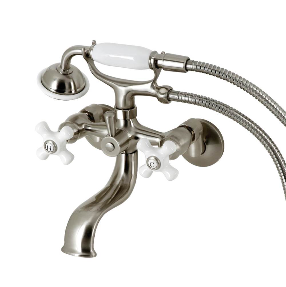 Kingston Brass Kingston Brass KS225PXSN Kingston Tub Wall Mount Clawfoot Tub Faucet with Hand Shower, Brushed Nickel