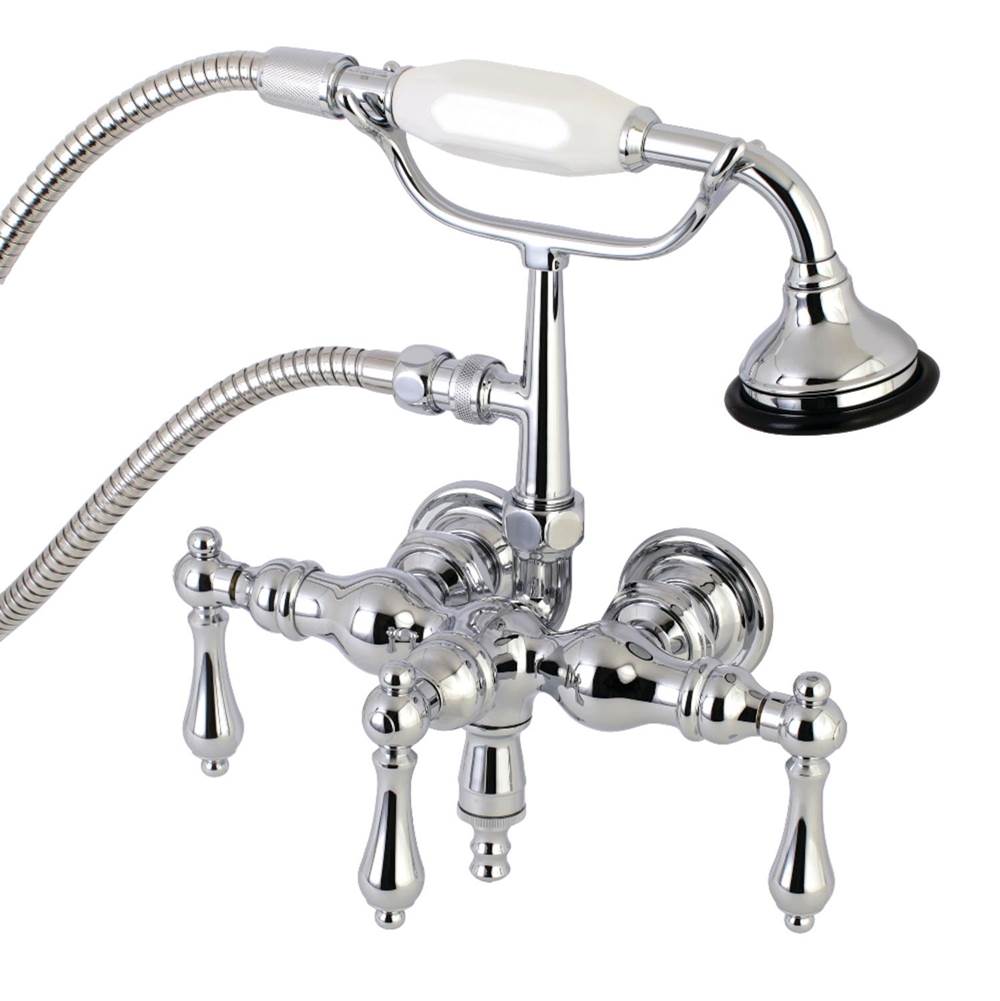 Kingston Brass Aqua Vintage 3-3/8 Inch Wall Mount Tub Faucet with Hand Shower, Polished Chrome