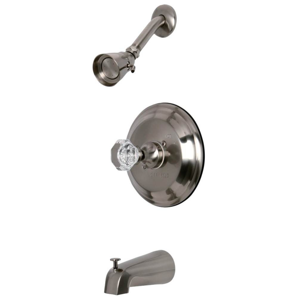 Kingston Brass Celebrity Tub & Shower Faucet With Single Crystal Octagonal Knob Handle, Brushed Nickel