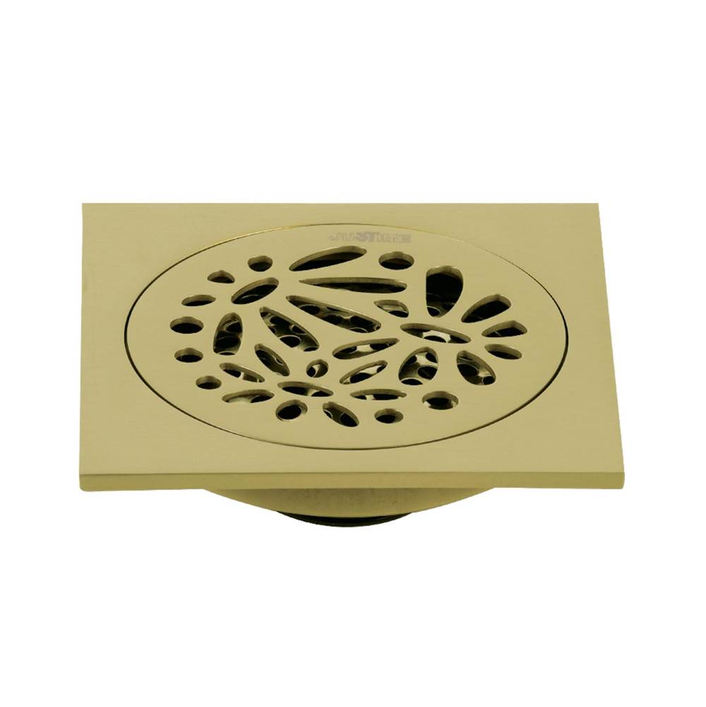 Kingston Brass Watercourse Floral 4'' Square Grid Shower Drain, Brushed Brass