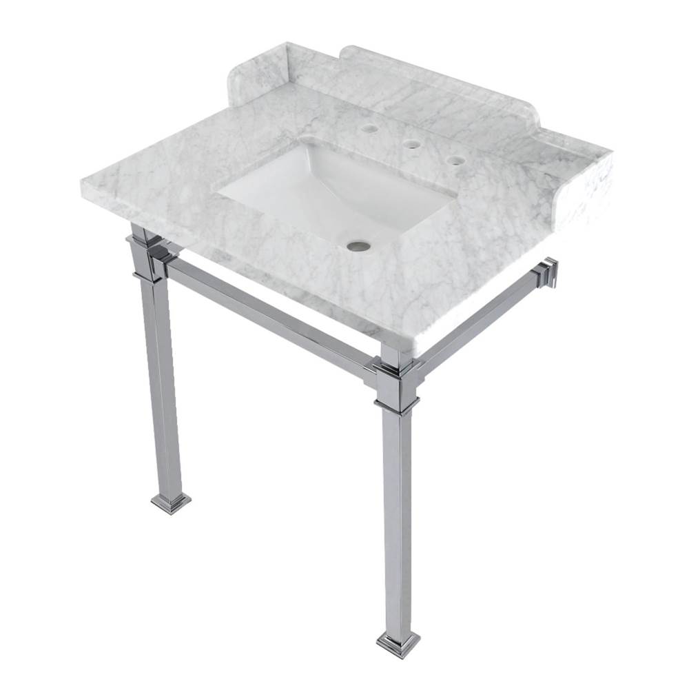 Kingston Brass Kingston Brass LMS30MSQ1 Viceroy 30'' Carrara Marble Console Sink with Stainless Steel Legs, Marble White/Polished Chrome