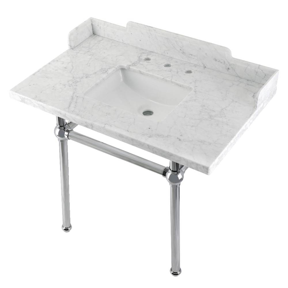 Kingston Brass Kingston Brass LMS3630MBSQ1 Pemberton 36'' Carrara Marble Console Sink with Brass Legs, Marble White/Polished Chrome