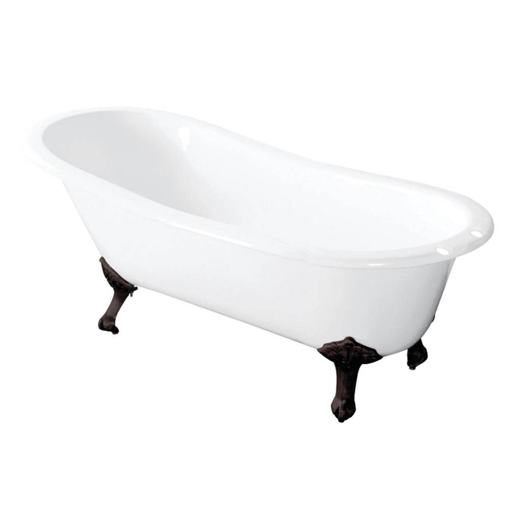 Kingston Brass Aqua Eden 57-Inch Cast Iron Slipper Clawfoot Tub with 7-Inch Faucet Drillings, White/Oil Rubbed Bronze