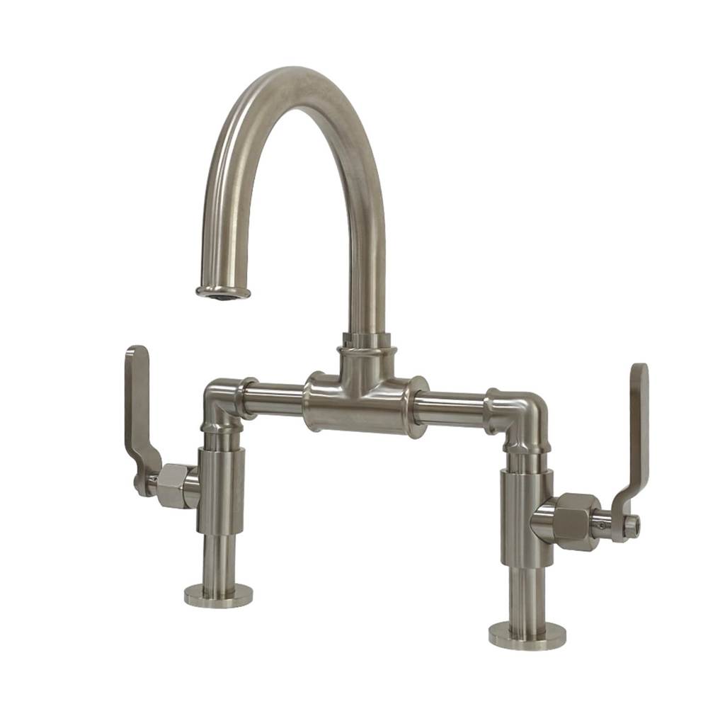 Kingston Brass Whitaker Industrial Style Bridge Bathroom Faucet with Pop-Up Drain, Brushed Nickel