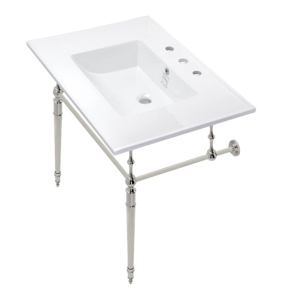 Kingston Brass Edwardian 31'' Console Sink with Brass Legs (8-Inch, 3 Hole), White/Polished Nickel