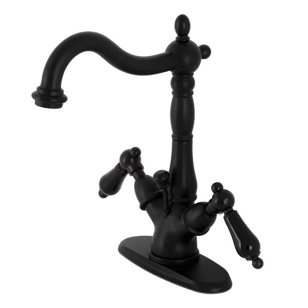 Kingston Brass Duchess Two-Handle Bathroom Faucet with Brass Pop-Up and Cover Plate, Matte Black
