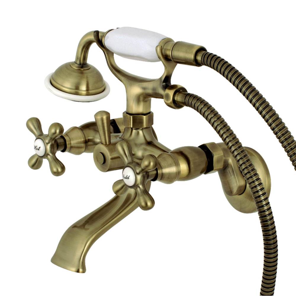 Kingston Brass Kingston Tub Wall Mount Clawfoot Tub Faucet with Hand Shower, Antique Brass