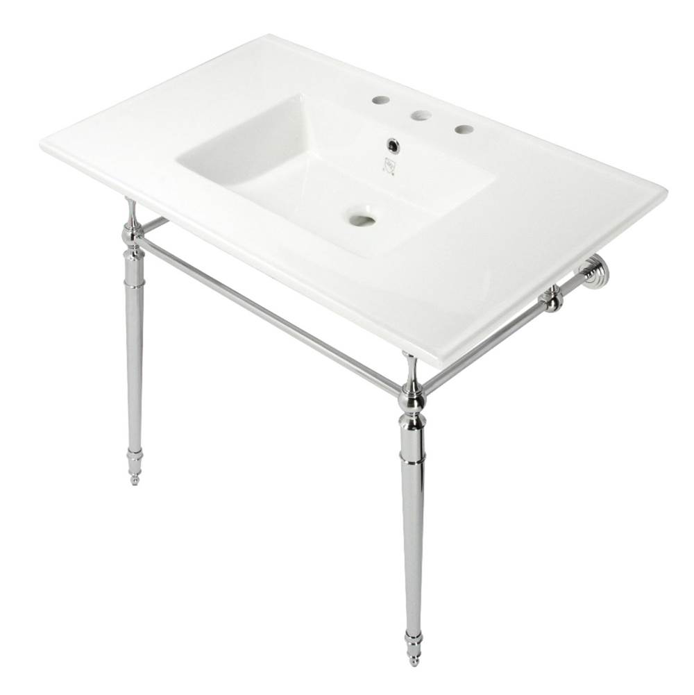 Kingston Brass Edwardian 37-Inch Console Sink with Brass Legs (8-Inch, 3 Hole), White/Polished Chrome