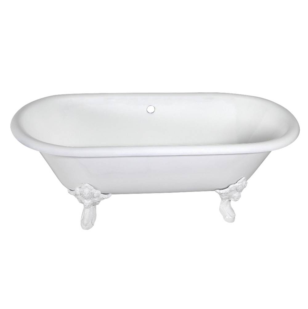 Kingston Brass Aqua Eden 72-Inch Cast Iron Double Ended Clawfoot Tub (No Faucet Drillings), White