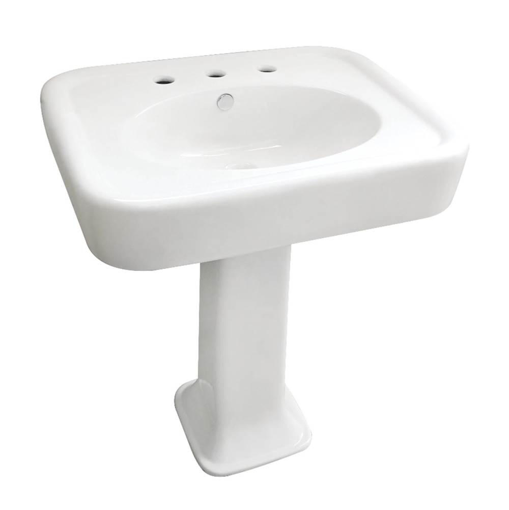 Kingston Brass Robert 26-Inch Ceramic Pedestal Sink with 8-Inch Faucet Drillings, White