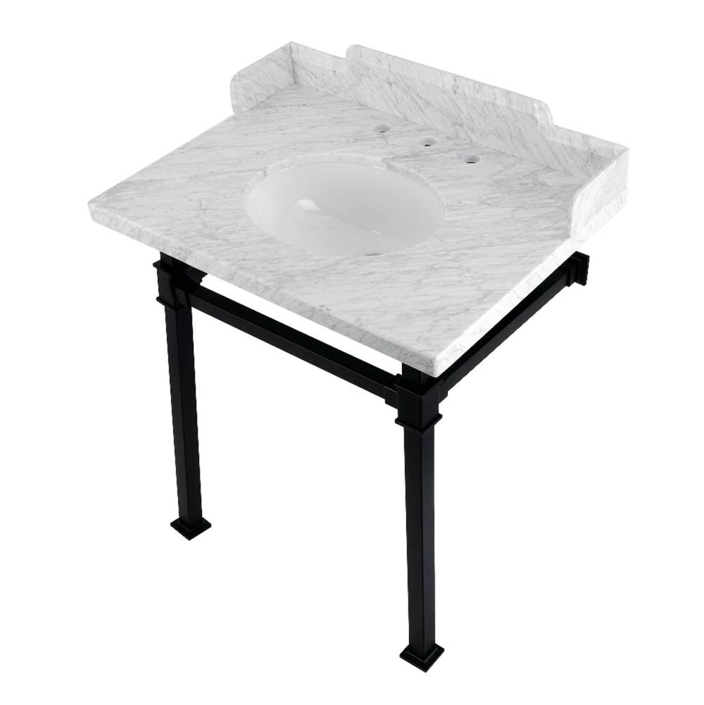Kingston Brass Kingston Brass LMS30MOQ0 Viceroy 30'' Carrara Marble Console Sink with Stainless Steel Legs, Marble White/Matte Black