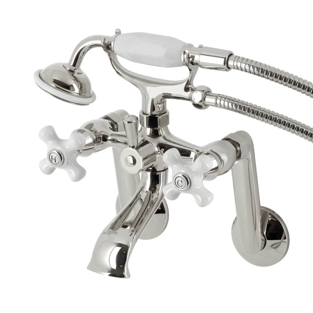 Kingston Brass Kingston Brass KS269PXPN Kingston Tub Wall Mount Clawfoot Tub Faucet with Hand Shower, Polished Nickel