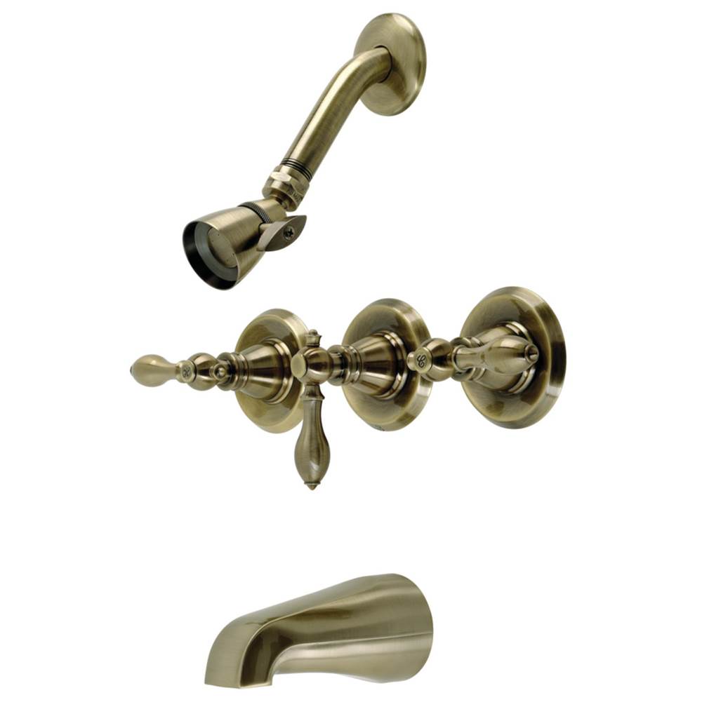 Kingston Brass American Classic Three-Handle Tub and Shower Faucet, Antique Brass
