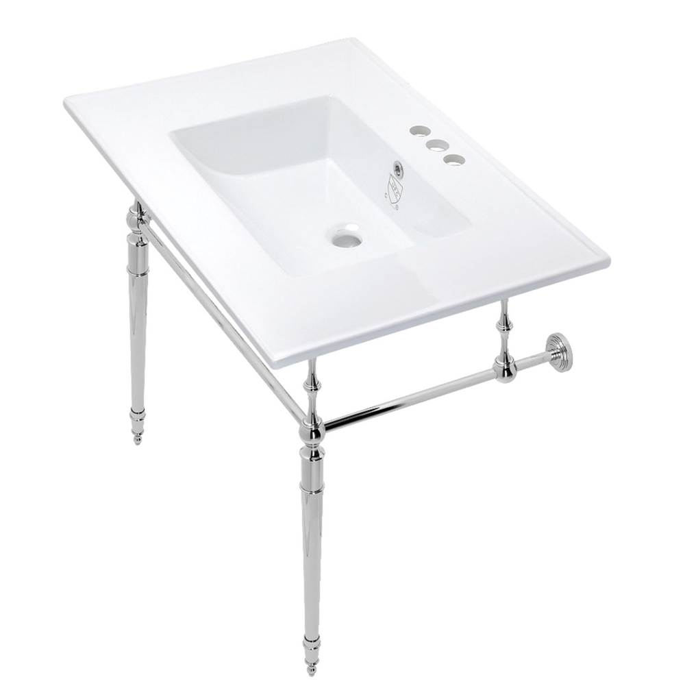 Kingston Brass Edwardian 31'' Console Sink with Brass Legs (4-Inch, 3 Hole), White/Polished Chrome