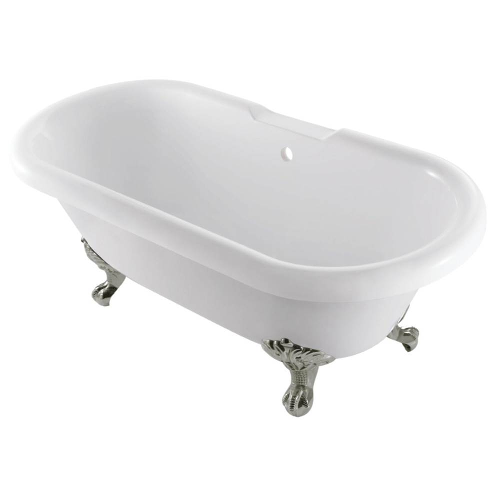Kingston Brass Aqua Eden VTDS672924JNH8 67-Inch Acrylic Clawfoot Tub, No Faucet Drillings, White/Brushed Nickel