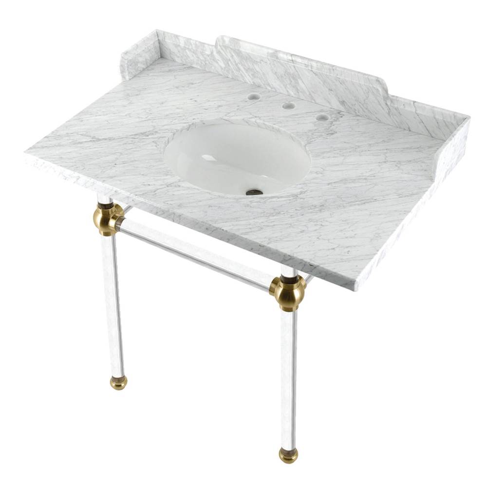 Kingston Brass Kingston Brass LMS3630MA7 Pemberton 36'' Carrara Marble Console Sink with Acrylic Legs, Marble White/Brushed Brass