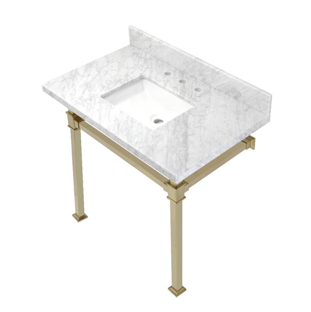 Kingston Brass Monarch 36-Inch Carrara Marble Console Sink, Marble White/Brushed Brass