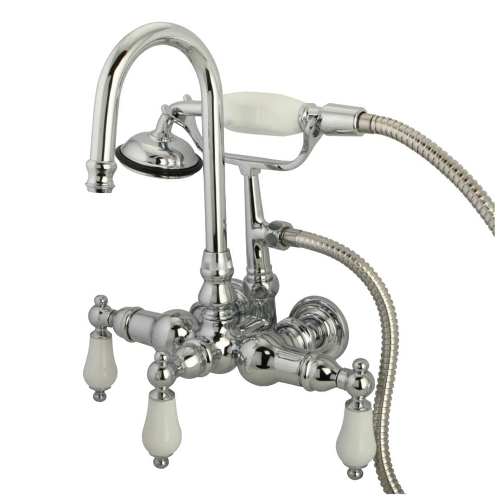 Kingston Brass Vintage 3-3/8'' Wall Mount Tub Faucet with Hand Shower, Polished Chrome