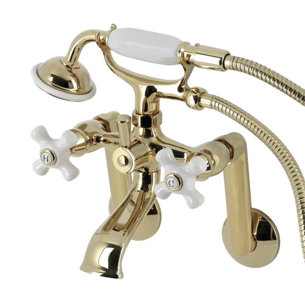 Kingston Brass Kingston Brass KS269PXPB Kingston Tub Wall Mount Clawfoot Tub Faucet with Hand Shower, Polished Brass