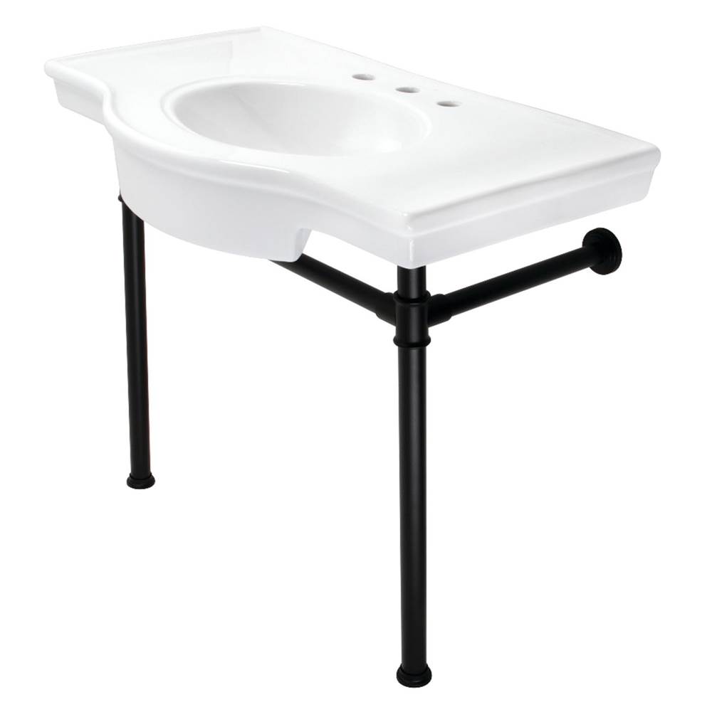 Kingston Brass Templeton 37'' Ceramic Console Sink with Stainless Steel Legs, White/Matte Black