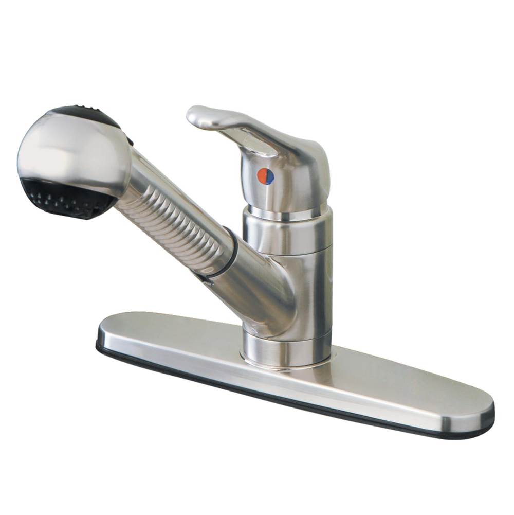 Kingston Brass Water Saving Wyndham Pull-out Kitchen Faucet with Single Loop Handle and Matching Wand, Brushed Nickel