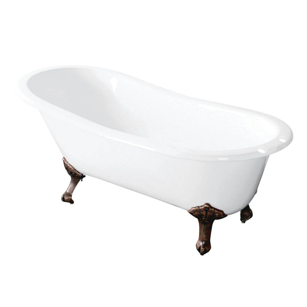 Kingston Brass Aqua Eden 54-Inch Cast Iron Slipper Clawfoot Tub with 7-Inch Faucet Drillings, White/Naples Bronze