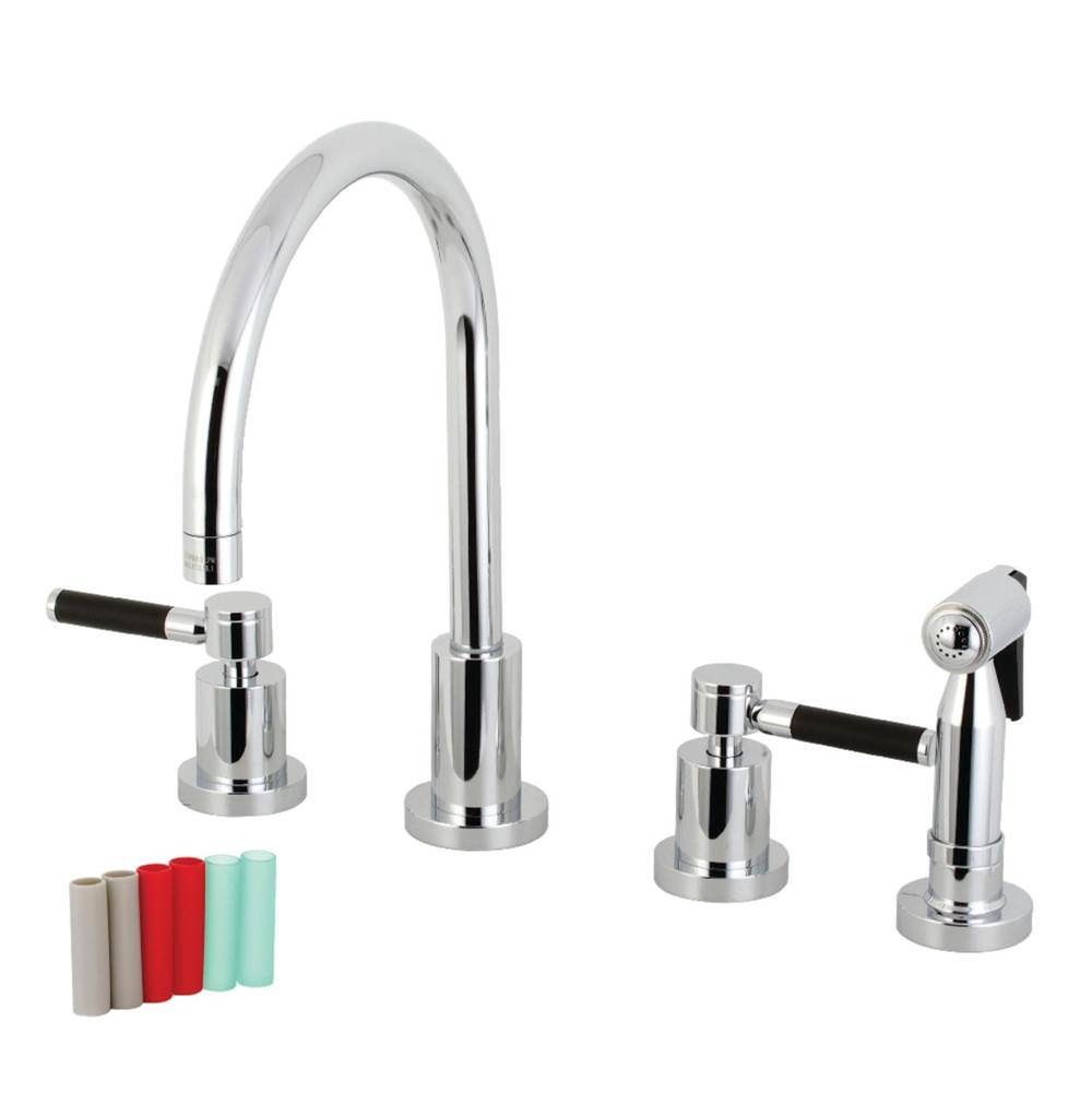 Kingston Brass Kaiser 8-Inch Widespread Kitchen Faucet with Brass Sprayer, Polished Chrome