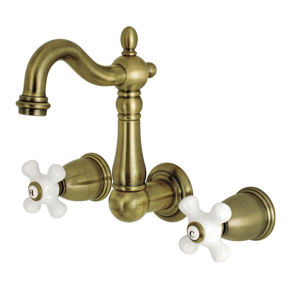 Kingston Brass Heritage Wall Mount Bathroom Faucet, Antique Brass