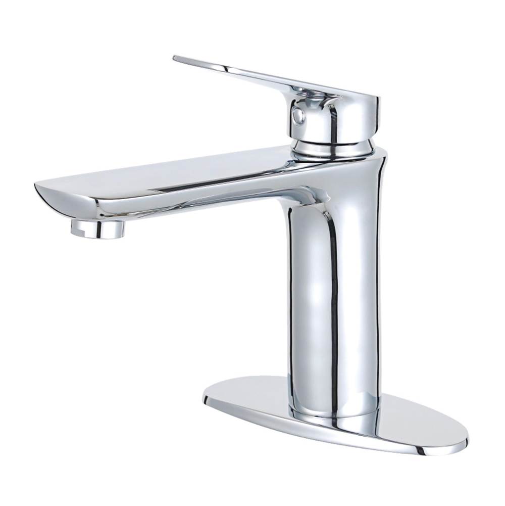 Kingston Brass Fauceture Frankfurt Single-Handle Bathroom Faucet with Deck Plate and Drain, Polished Chrome