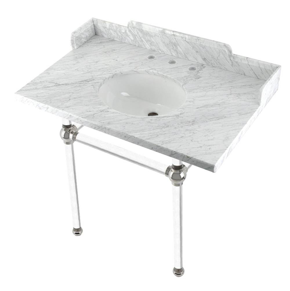 Kingston Brass Kingston Brass LMS3630MA6 Pemberton 36'' Carrara Marble Console Sink with Acrylic Legs, Marble White/Polished Nickel