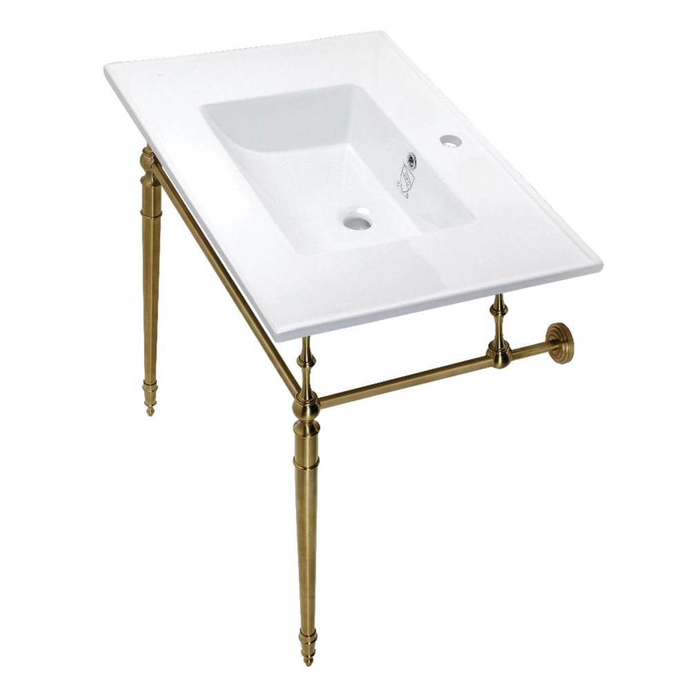 Kingston Brass Edwardian 31'' Console Sink with Brass Legs (Single Faucet Hole), White/Brushed Brass