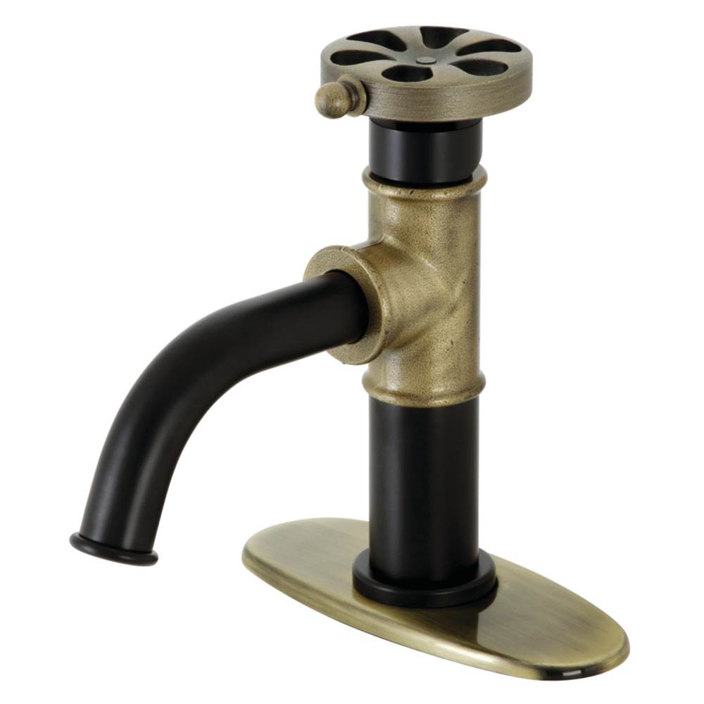 Kingston Brass Belknap Single-Handle Bathroom Faucet with Push Pop-Up, Matte Black/Antique Brass