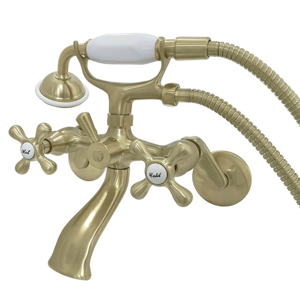 Kingston Brass Kingston Wall Mount Clawfoot Tub Faucet with Hand Shower, Brushed Brass