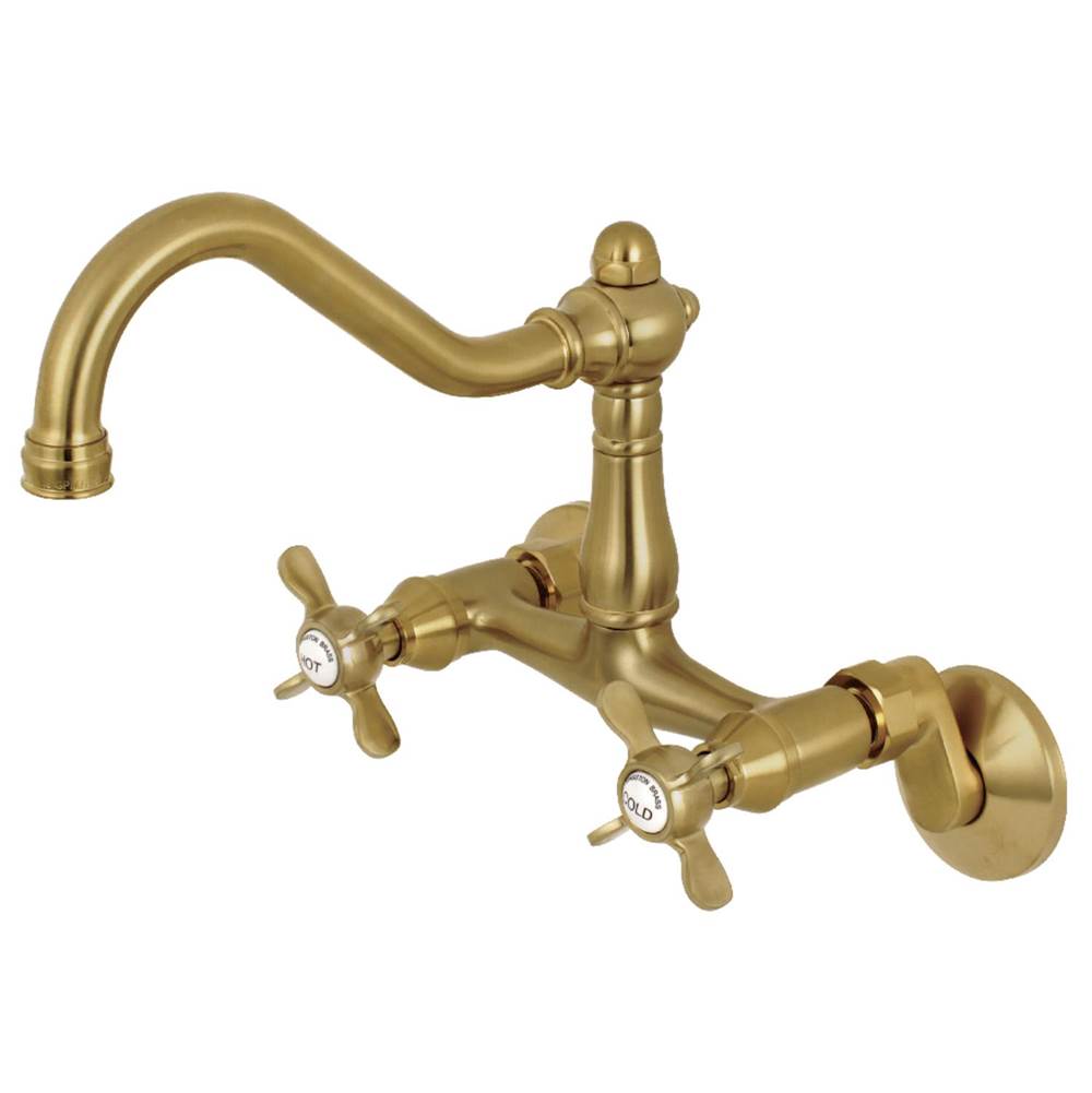 Kingston Brass 6-Inch Adjustable Center Wall Mount Kitchen Faucet, Brushed Brass