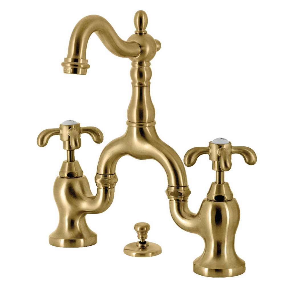 Kingston Brass Kingston Brass KS7977TX French Country Bridge Bathroom Faucet with Brass Pop-Up, Brushed Brass