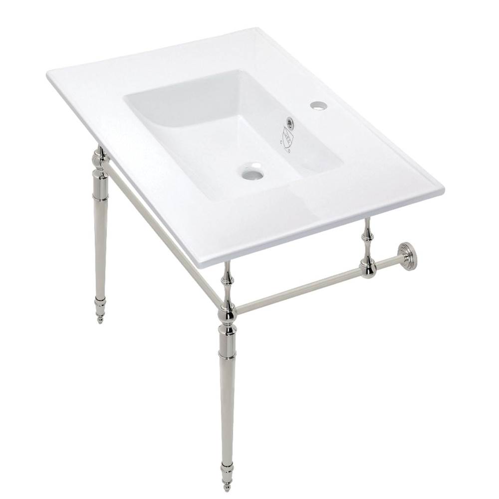 Kingston Brass Edwardian 31'' Console Sink with Brass Legs (Single Faucet Hole), White/Polished Nickel