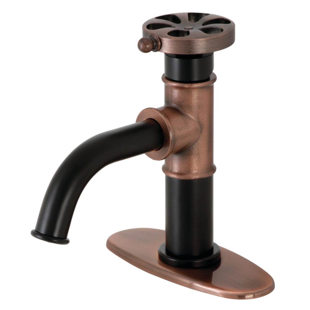 Kingston Brass Belknap Single-Handle Bathroom Faucet with Push Pop-Up, Matte Black/Antique Copper